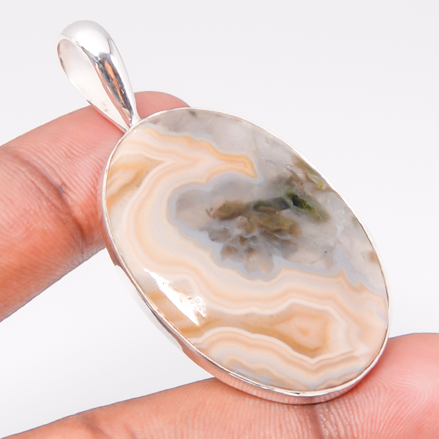Laguna Crazy Lace Agate 925 Sterling Silver Pendant, Handmade Pendant, Oval Pendant, Peach Pendant, Unique Silver Pendant, Fine Pendant, Silver Jewelry Pendant