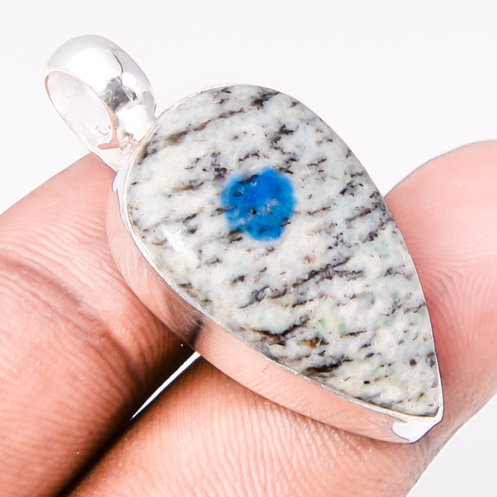 K2 Blue Azurite 925 Sterling Silver Pendant, Handmade Pendant, Pear Pendant, Blue Pendant, Unique Silver Pendant, Fine Pendant, Silver Jewelry Pendant
