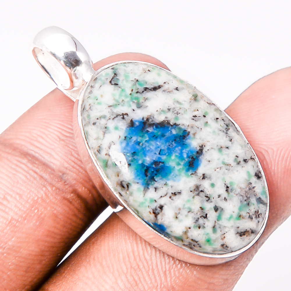 K2 Blue Azurite 925 Sterling Silver Pendant, Handmade Pendant, Oval Pendant, Blue Pendant, Unique Silver Pendant, Fine Pendant, Silver Jewelry Pendant