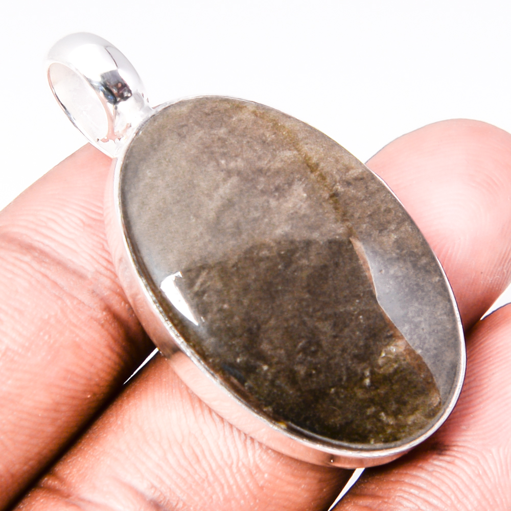 Golden Sheen Obsidian 925 Sterling Silver Pendant, Handmade Pendant, Oval Pendant, Golden Pendant, Unique Silver Pendant, Fine Pendant, Silver Jewelry Pendant