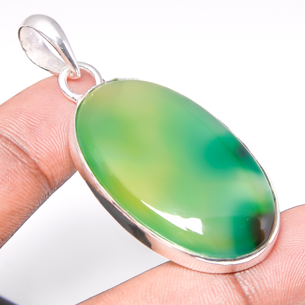 Green Onyx 925 Sterling Silver Pendant, Handmade Pendant, Oval Pendant, Green Pendant, Unique Silver Pendant, Fine Pendant, Silver Jewelry Pendant
