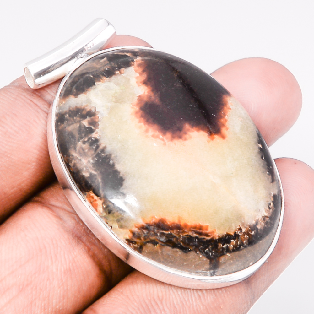 Septerian Stone 925 Sterling Silver Pendant, Handmade Pendant, Oval Pendant, Brown Pendant, Unique Silver Pendant, Fine Pendant, Silver Jewelry Pendant