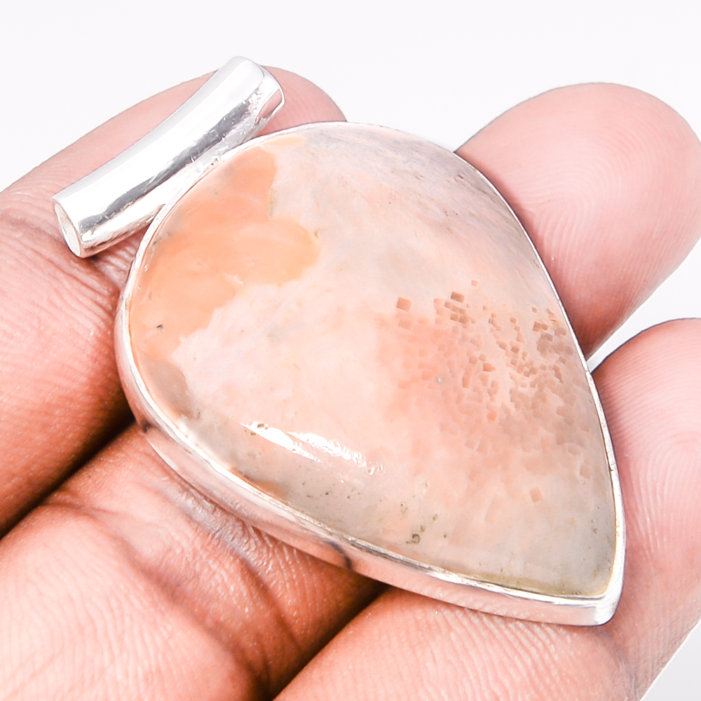 Scolecite 925 Sterling Silver Pendant, Handmade Pendant, Pear Pendant, Orange Pendant, Unique Silver Pendant, Fine Pendant, Silver Jewelry Pendant
