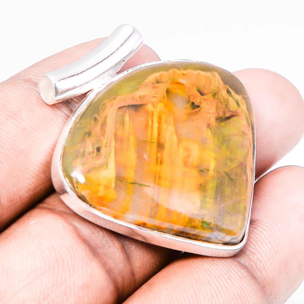 Nellite 925 Sterling Silver Pendant, Handmade Pendant, Pear Pendant, Yellow Pendant, Unique Silver Pendant, Fine Pendant, Silver Jewelry Pendant