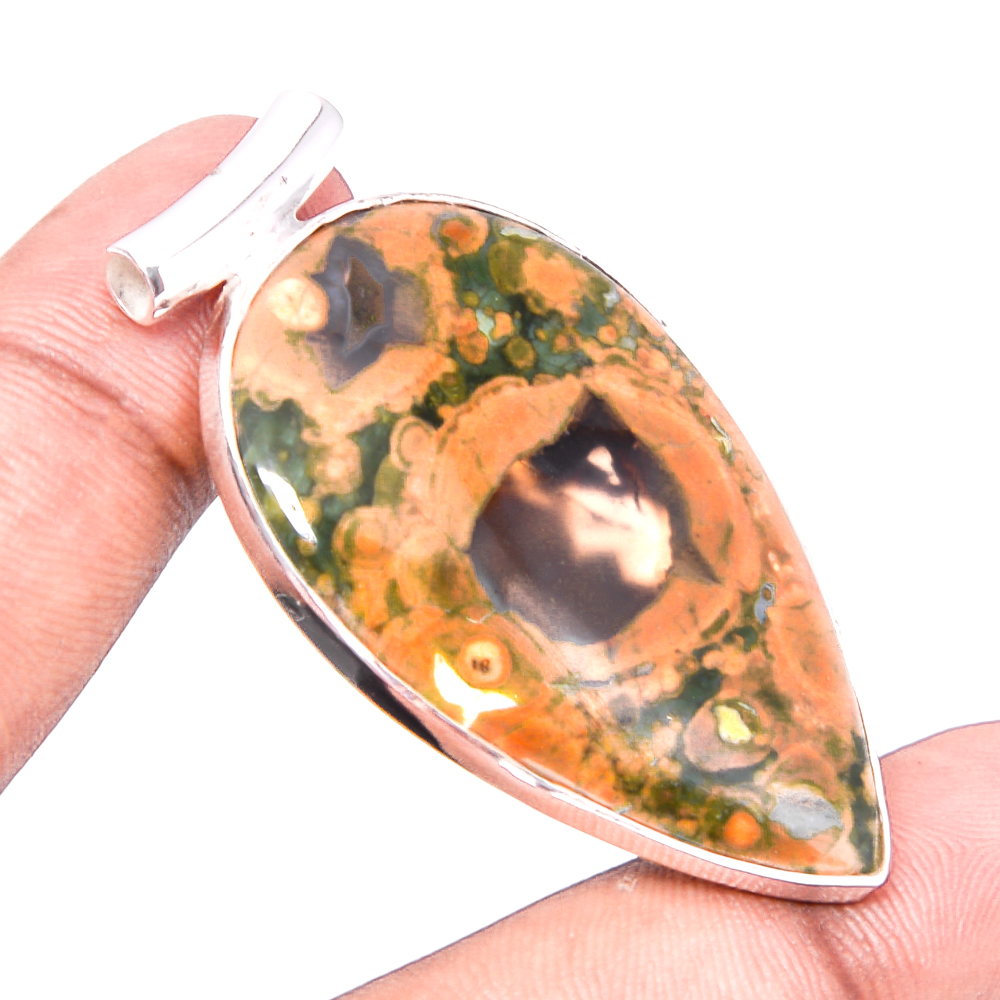 Rainforest Jasper 925 Sterling Silver Pendant, Handmade Pendant, Pear Pendant, Green Pendant, Unique Silver Pendant, Fine Pendant, Silver Jewelry Pendant