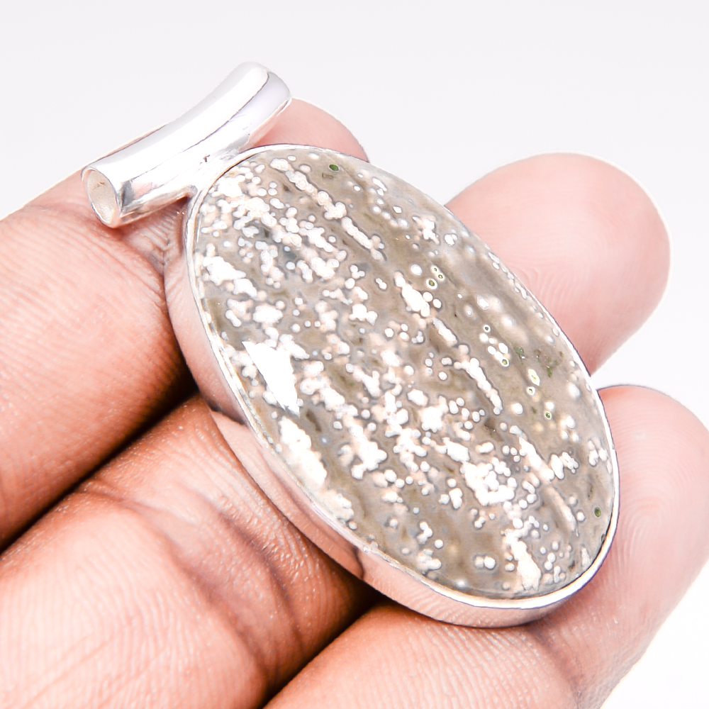 Ocean Jasper 925 Sterling Silver Pendant, Handmade Pendant, Oval Pendant, Green Pendant, Unique Silver Pendant, Fine Pendant, Silver Jewelry Pendant