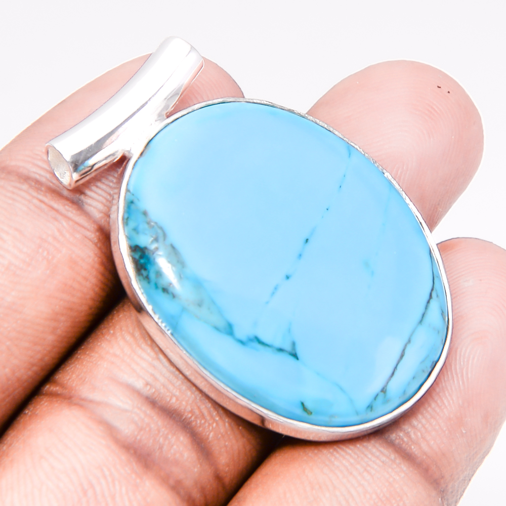 Magnesite Turquoise 925 Sterling Silver Pendant, Handmade Pendant, Oval Pendant, Blue Pendant, Unique Silver Pendant, Fine Pendant, Silver Jewelry Pendant