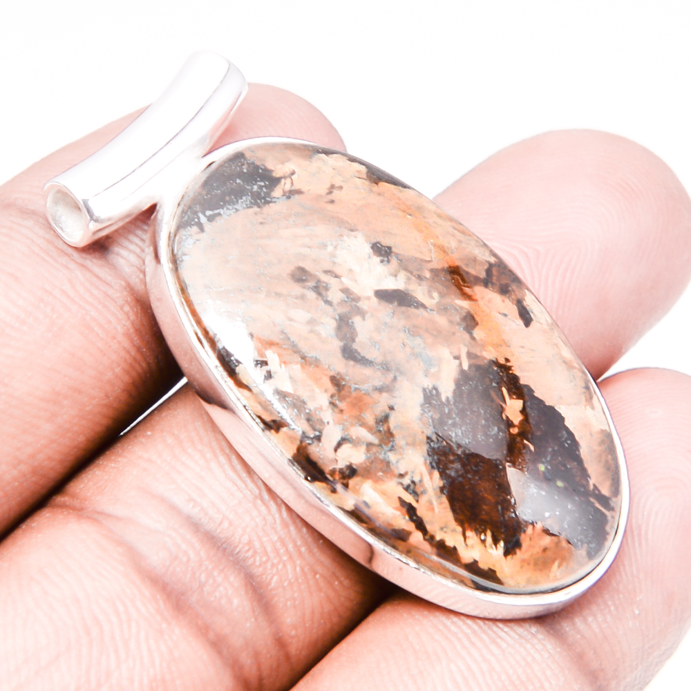 Bronzite Jasper 925 Sterling Silver Pendant, Handmade Pendant, Oval Pendant, Brown Pendant, Unique Silver Pendant, Fine Pendant, Silver Jewelry Pendant