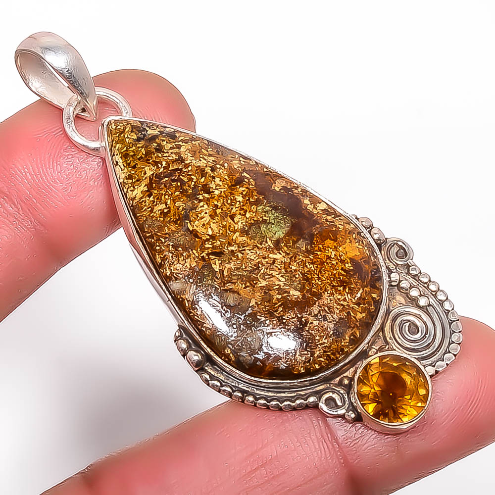 Bronzite Jasper 925 Sterling Silver Pendant, Handmade Pendant, Pear Pendant, Brown Pendant, Unique Silver Pendant, Fine Pendant, Silver Jewelry Pendant