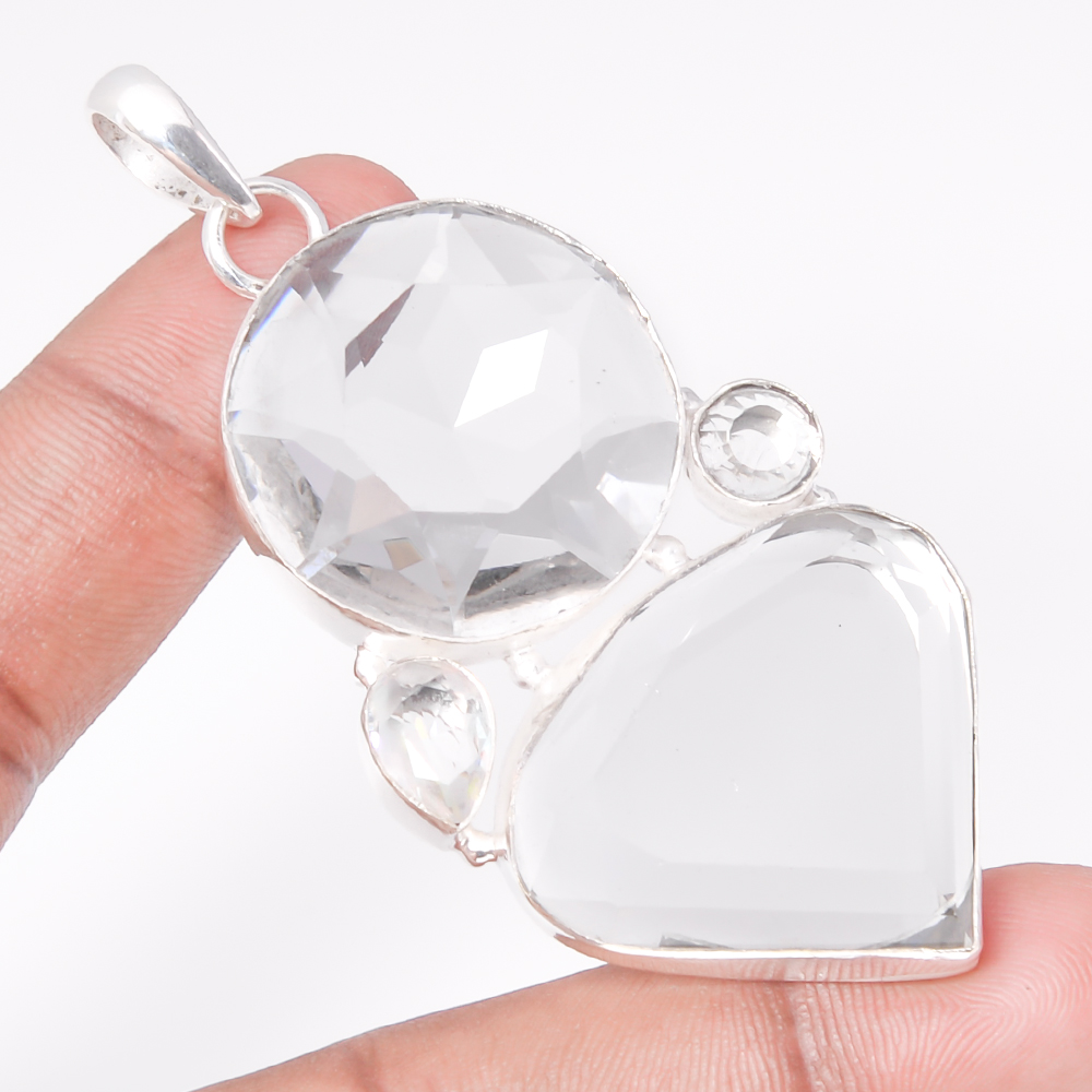 White Topaz 925 Sterling Silver Pendant, Handmade Pendant, Trillion Pendant, White Pendant, Unique Silver Pendant, Fine Pendant, Silver Jewelry Pendant