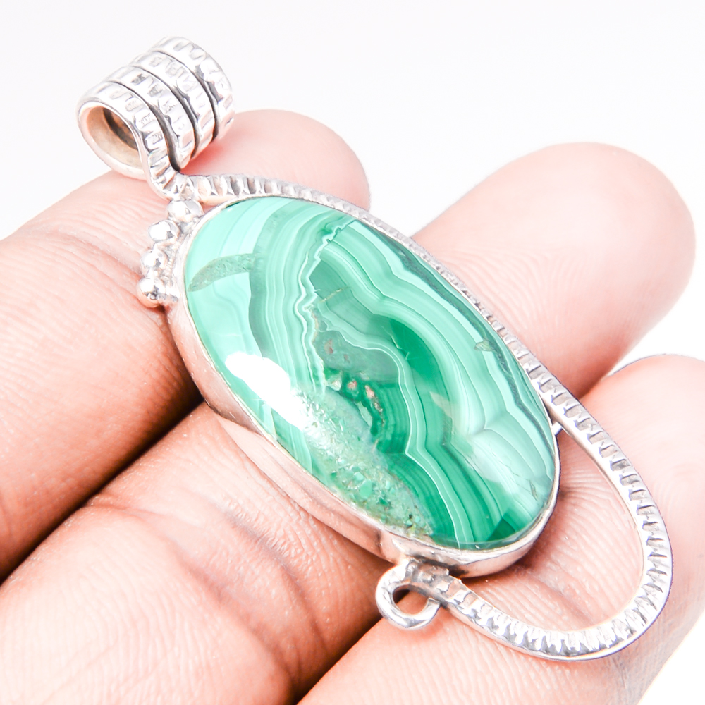 Arizona Malachite 925 Sterling Silver Pendant, Handmade Pendant, Oval Pendant, Black Pendant, Unique Silver Pendant, Fine Pendant, Silver Jewelry Pendant