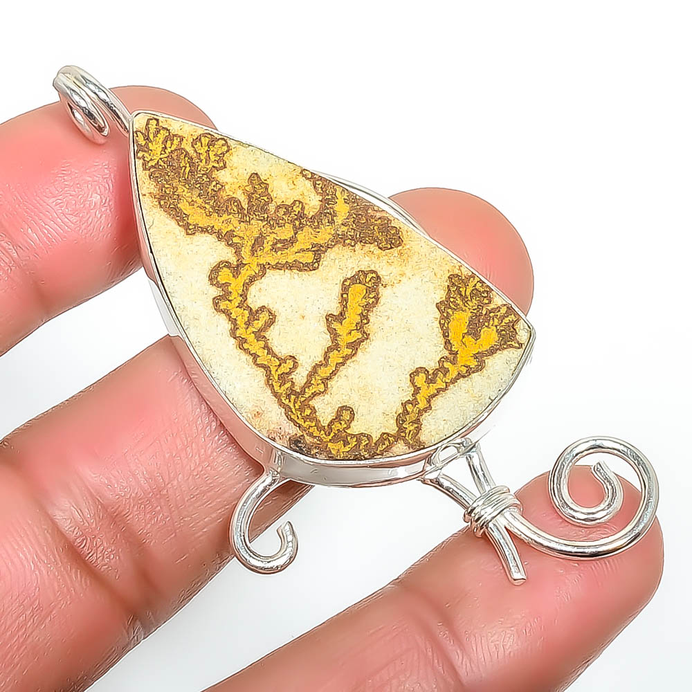Psilomelane Dendrite Jasper 925 Sterling Silver Pendant, Handmade Pendant, Pear Pendant, Yellow Pendant, Unique Silver Pendant, Fine Pendant, Silver Jewelry Pendant