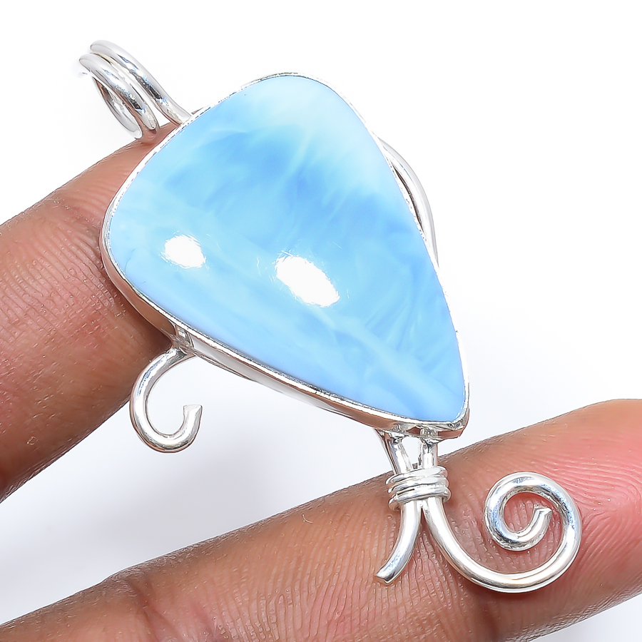 Owyhee Blue Opal 925 Sterling Silver Pendant, Handmade Pendant, Pear Pendant, Blue Pendant, Unique Silver Pendant, Fine Pendant, Silver Jewelry Pendant