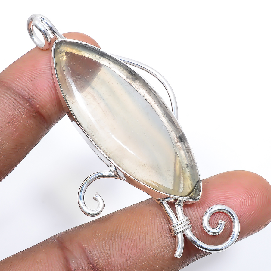 Fluorite 925 Sterling Silver Pendant, Handmade Pendant, Marquise Pendant, Yellow Pendant, Unique Silver Pendant, Fine Pendant, Silver Jewelry Pendant