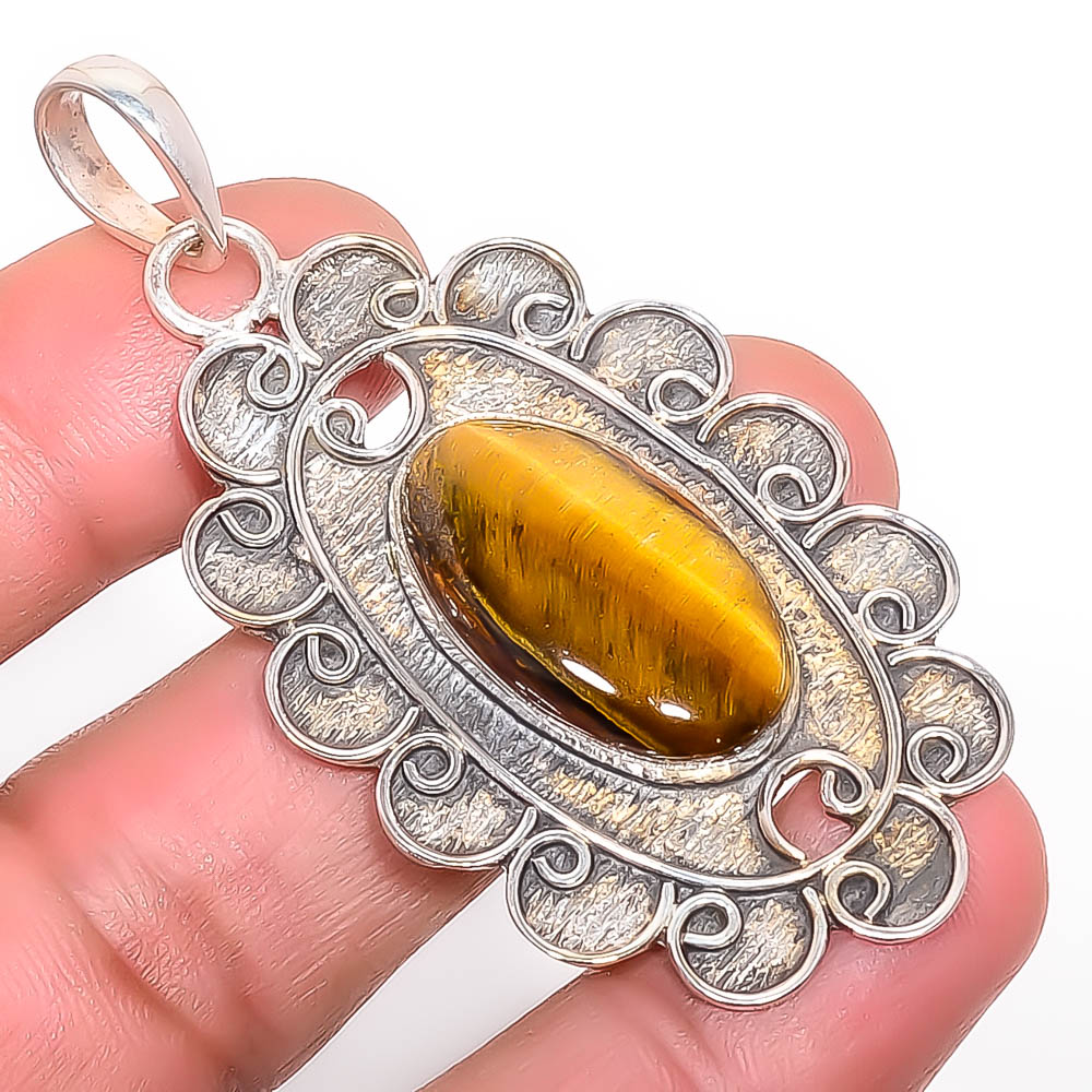 Yellow Tiger Eye 925 Sterling Silver Pendant, Handmade Pendant, Oval Pendant, Yellow Pendant, Unique Silver Pendant, Fine Pendant, Silver Jewelry Pendant