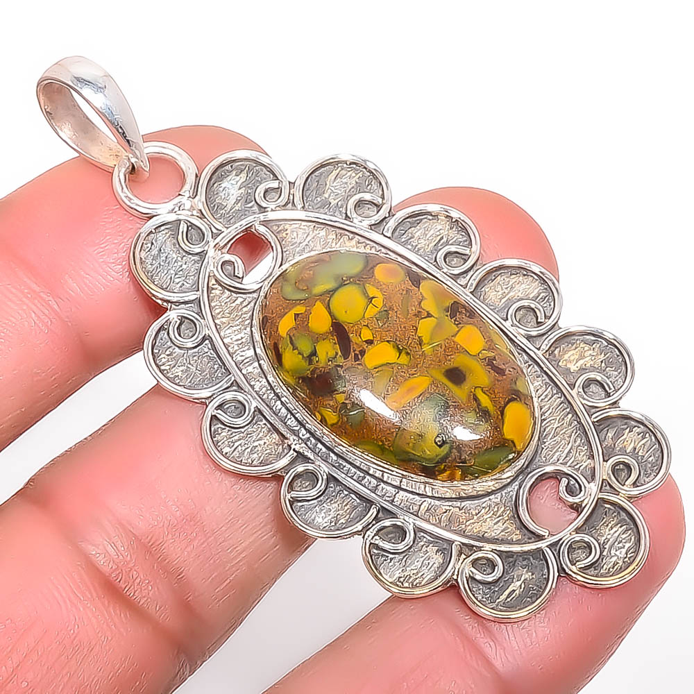 Rhyolite Jasper 925 Sterling Silver Pendant, Handmade Pendant, Oval Pendant, Green Pendant, Unique Silver Pendant, Fine Pendant, Silver Jewelry Pendant