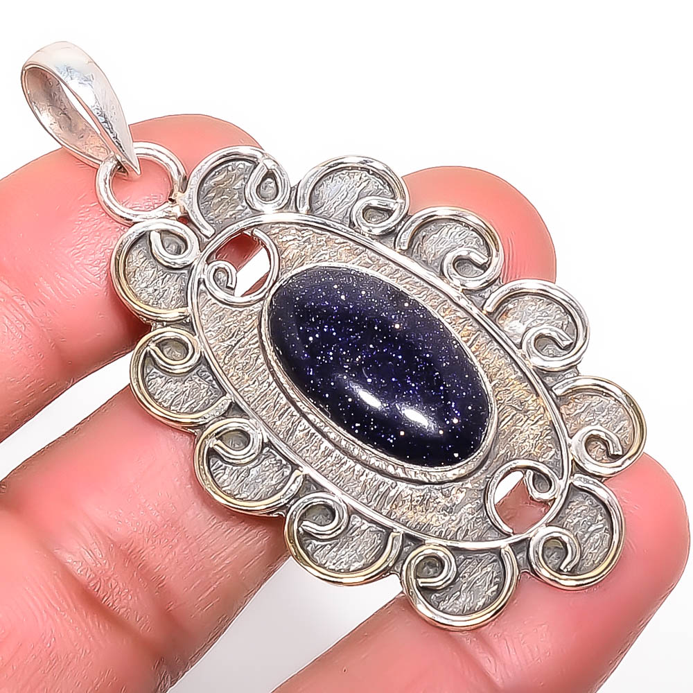 Blue Sunstone 925 Sterling Silver Pendant, Handmade Pendant, Oval Pendant, Blue Pendant, Unique Silver Pendant, Fine Pendant, Silver Jewelry Pendant