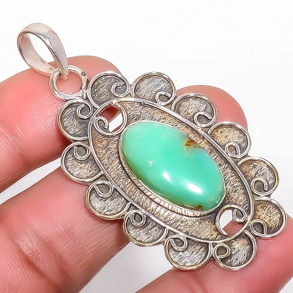 Mint Chrysoprase 925 Sterling Silver Pendant, Handmade Pendant, Oval Pendant, Green Pendant, Unique Silver Pendant, Fine Pendant, Silver Jewelry Pendant