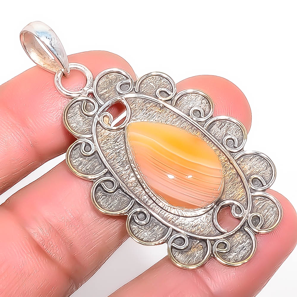 Yellow Banded Agate 925 Sterling Silver Pendant, Handmade Pendant, Pear Pendant, Yellow Pendant, Unique Silver Pendant, Fine Pendant, Silver Jewelry Pendant