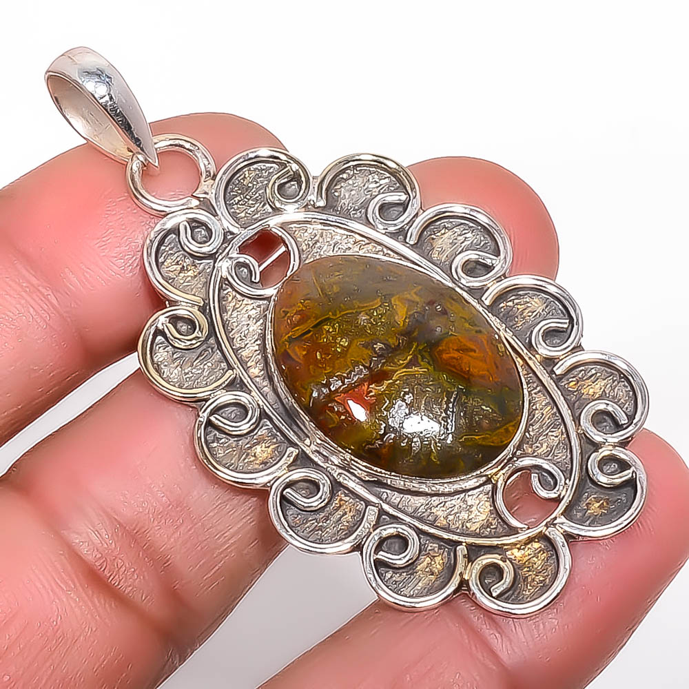Teepee Canyon Agate 925 Sterling Silver Pendant, Handmade Pendant, Oval Pendant, Red Pendant, Unique Silver Pendant, Fine Pendant, Silver Jewelry Pendant