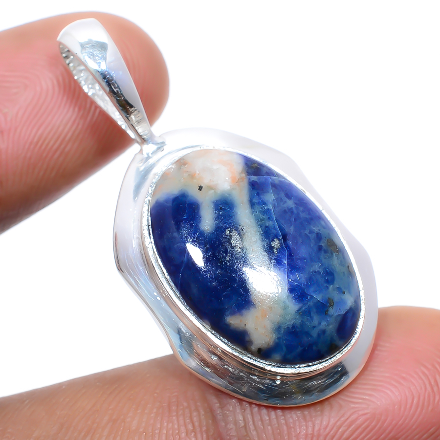 Sodalite 925 Sterling Silver Pendant, Handmade Pendant, Oval Pendant, Blue Pendant, Unique Silver Pendant, Fine Pendant, Silver Jewelry Pendant
