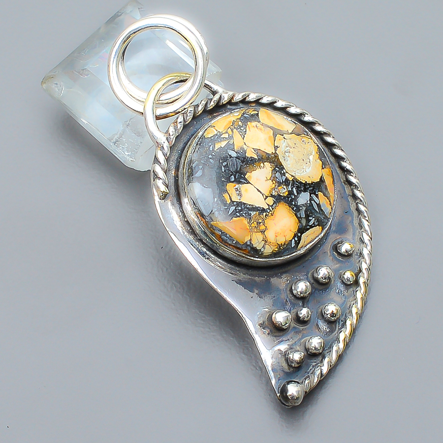 Malingano Jasper 925 Sterling Silver Pendant, Handmade Pendant, Round Pendant, Orange Pendant, Unique Silver Pendant, Fine Pendant, Silver Jewelry Pendant