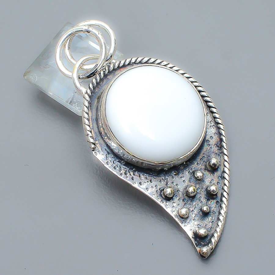 White Coral 925 Sterling Silver Pendant, Handmade Pendant, Round Pendant, White Pendant, Unique Silver Pendant, Fine Pendant, Silver Jewelry Pendant