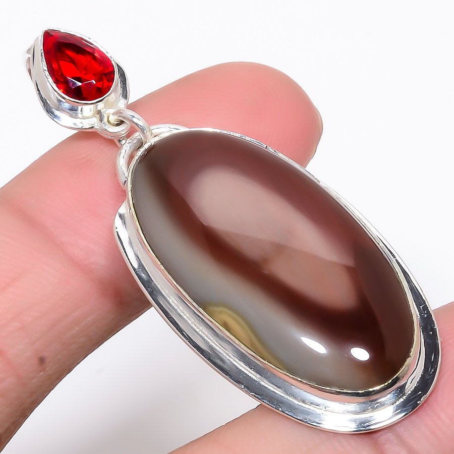 Imperial Jasper & Garnet 925 Sterling Silver Pendant, Handmade Pendant, Oval Pendant, Red Pendant, Unique Silver Pendant, Fine Pendant, Silver Jewelry Pendant