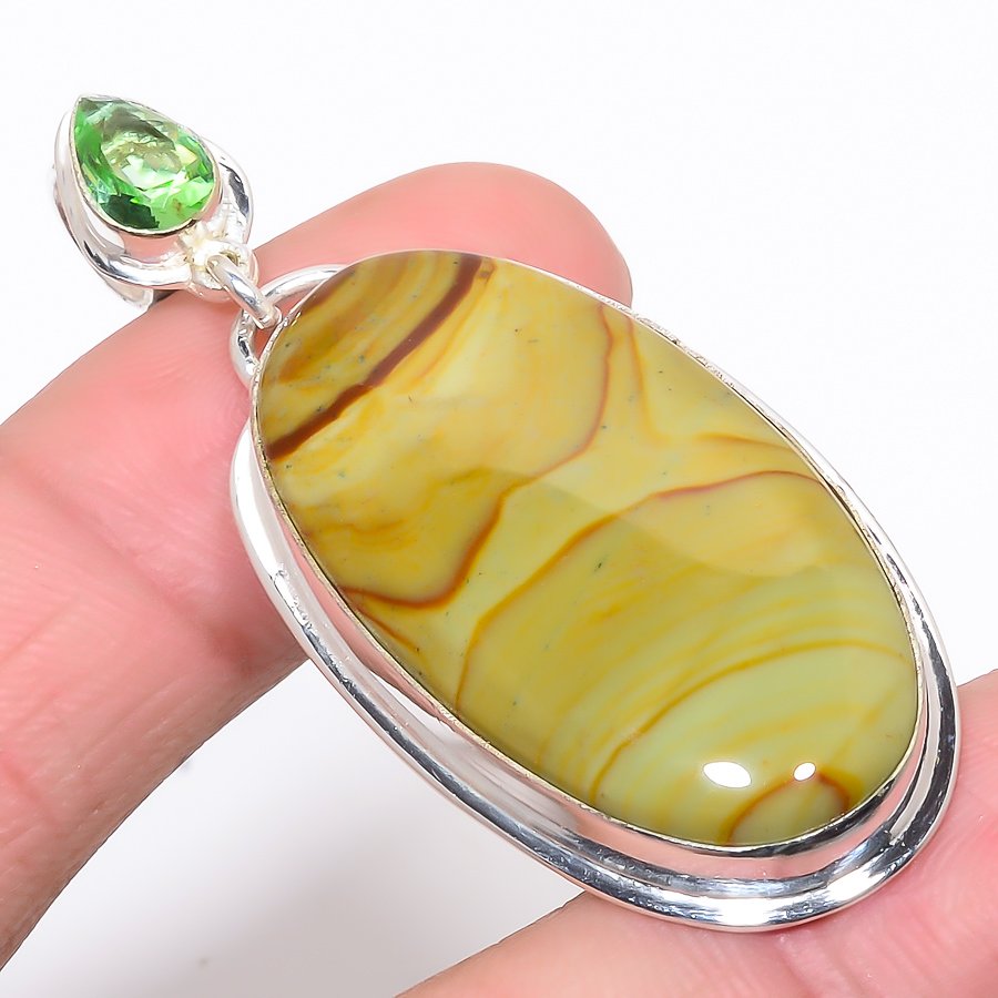 Polychrome Jasper & Peridot 925 Sterling Silver Pendant, Handmade Pendant, Oval Pendant, Green Pendant, Unique Silver Pendant, Fine Pendant, Silver Jewelry Pendant