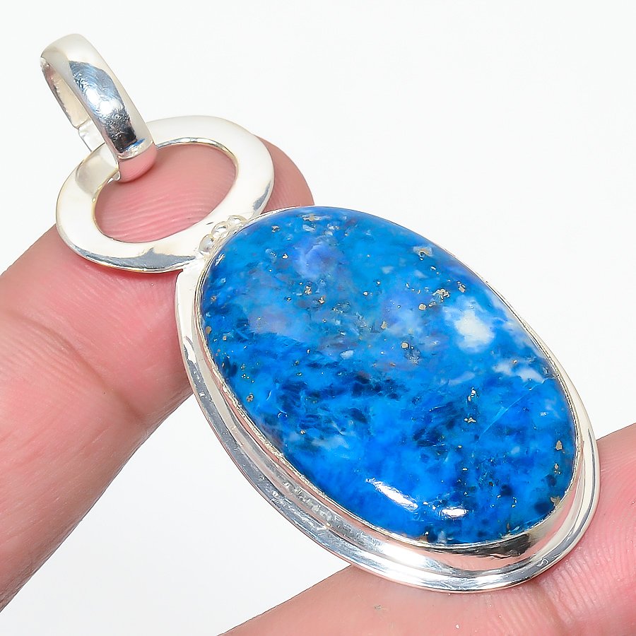 Lazulite 925 Sterling Silver Pendant, Handmade Pendant, Oval Pendant, Blue Pendant, Unique Silver Pendant, Fine Pendant, Silver Jewelry Pendant