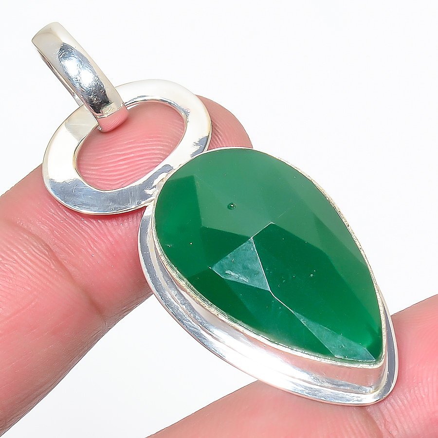 Sakota Mines Emerald 925 Sterling Silver Pendant, Handmade Pendant, Pear Pendant, Green Pendant, Unique Silver Pendant, Fine Pendant, Silver Jewelry Pendant