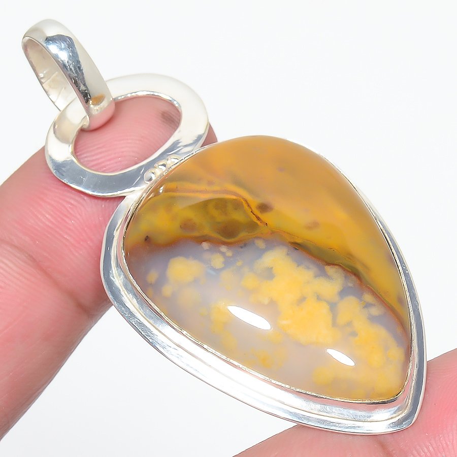 Montana Lace Agate 925 Sterling Silver Pendant, Handmade Pendant, Pear Pendant, Yellow Pendant, Unique Silver Pendant, Fine Pendant, Silver Jewelry Pendant