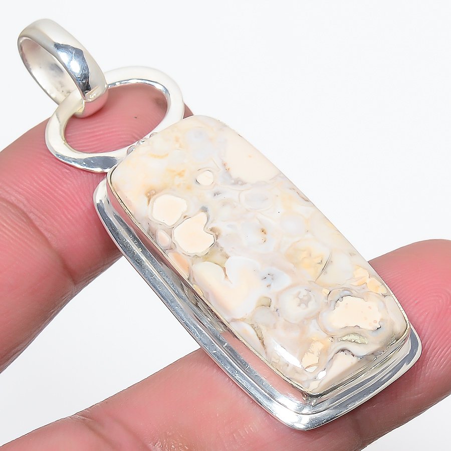 Polka Dot Agate 925 Sterling Silver Pendant, Handmade Pendant, Baguette Pendant, Yellow Pendant, Unique Silver Pendant, Fine Pendant, Silver Jewelry Pendant