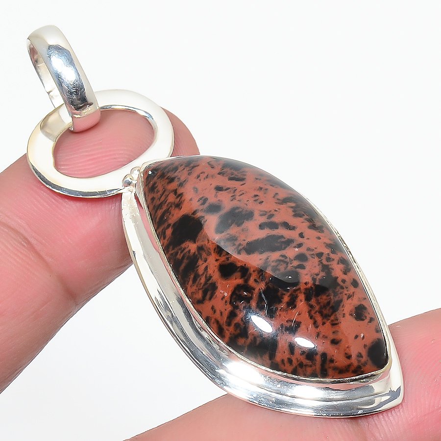 Mahogany Obsidian 925 Sterling Silver Pendant, Handmade Pendant, Marquise Pendant, Red Pendant, Unique Silver Pendant, Fine Pendant, Silver Jewelry Pendant