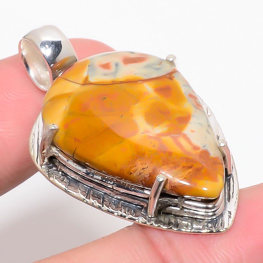Bird Eye Jasper 925 Sterling Silver Pendant, Handmade Pendant, Pear Pendant, Yellow Pendant, Unique Silver Pendant, Fine Pendant, Silver Jewelry Pendant