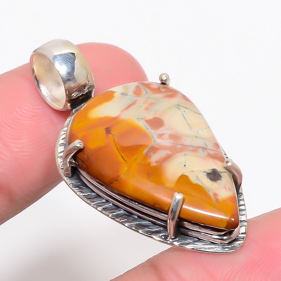 Bird Eye Jasper 925 Sterling Silver Pendant, Handmade Pendant, Pear Pendant, Yellow Pendant, Unique Silver Pendant, Fine Pendant, Silver Jewelry Pendant