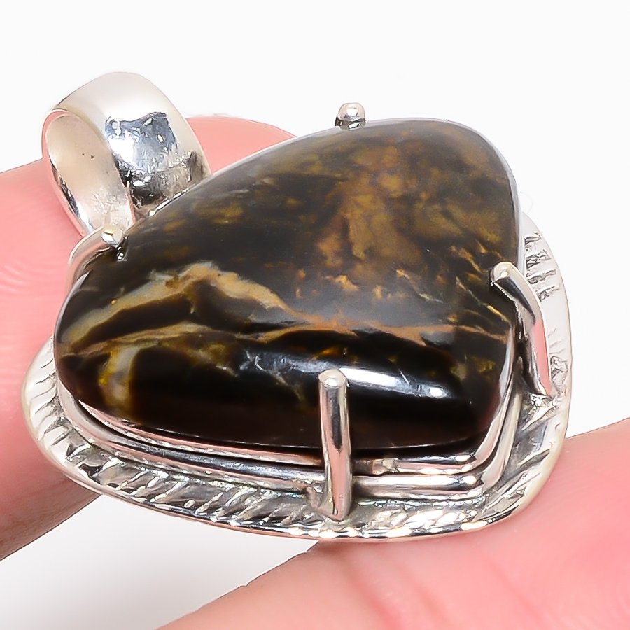 Marra Mamba Jasper 925 Sterling Silver Pendant, Handmade Pendant, Trillion Pendant, Black Pendant, Unique Silver Pendant, Fine Pendant, Silver Jewelry Pendant