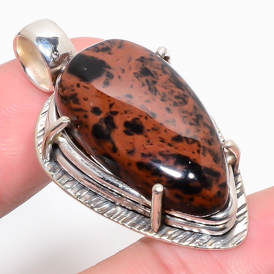 Mahogany Obsidian 925 Sterling Silver Pendant, Handmade Pendant, Pear Pendant, Red Pendant, Unique Silver Pendant, Fine Pendant, Silver Jewelry Pendant