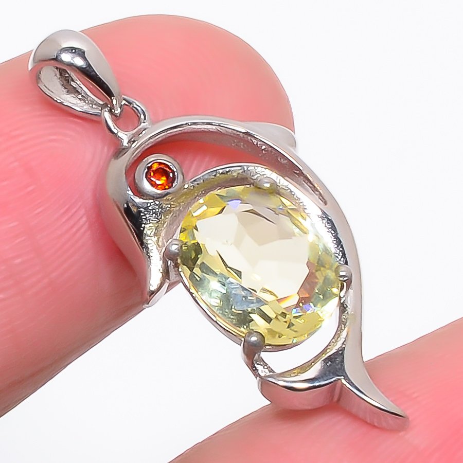 Lemon Topaz & Garnet 925 Sterling Silver Pendant, Handmade Pendant, Oval Pendant, Yellow Pendant, Unique Silver Pendant, Fine Pendant, Silver Jewelry Pendant