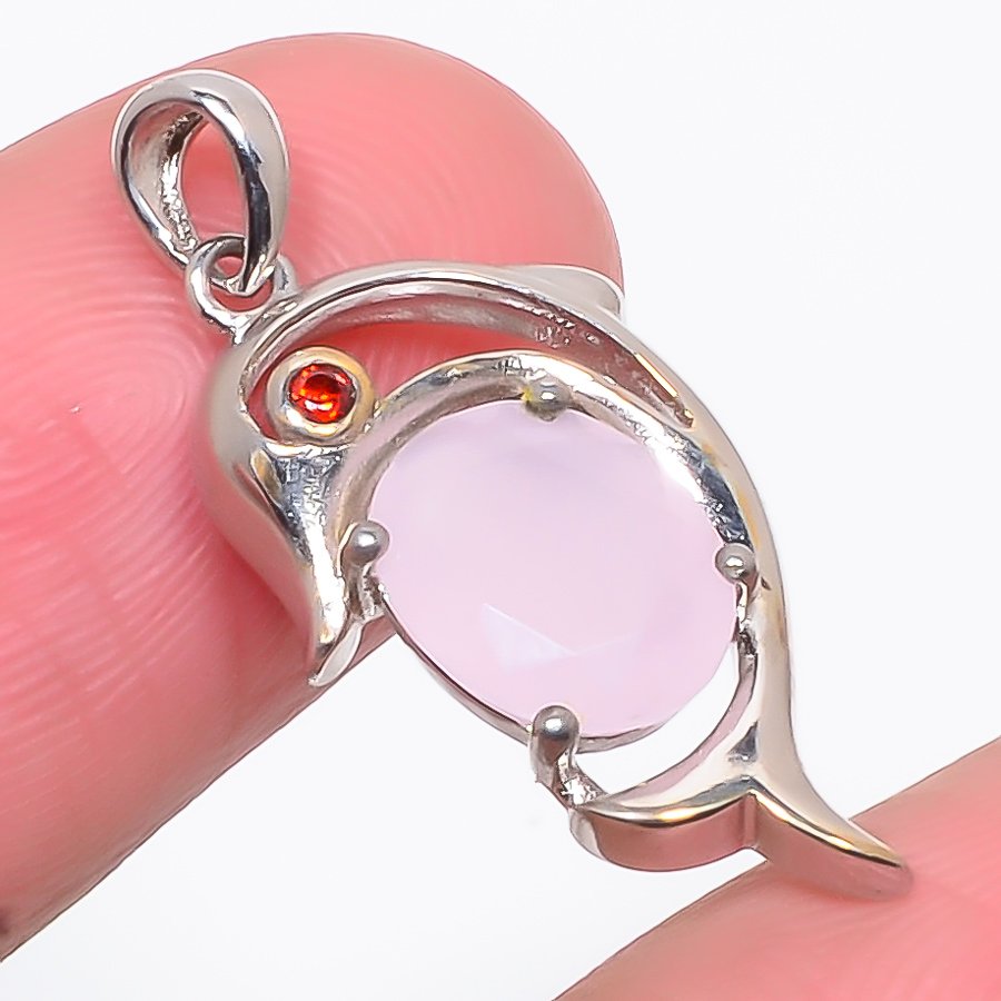 Rose Quartz & Garnet 925 Sterling Silver Pendant, Handmade Pendant, Oval Pendant, Pink Pendant, Unique Silver Pendant, Fine Pendant, Silver Jewelry Pendant