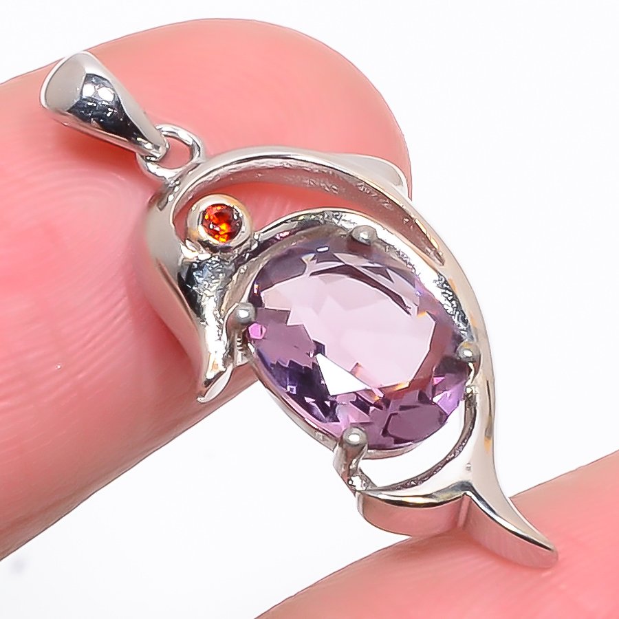 Amethyst & Garnet 925 Sterling Silver Pendant, Handmade Pendant, Oval Pendant, Purple Pendant, Unique Silver Pendant, Fine Pendant, Silver Jewelry Pendant