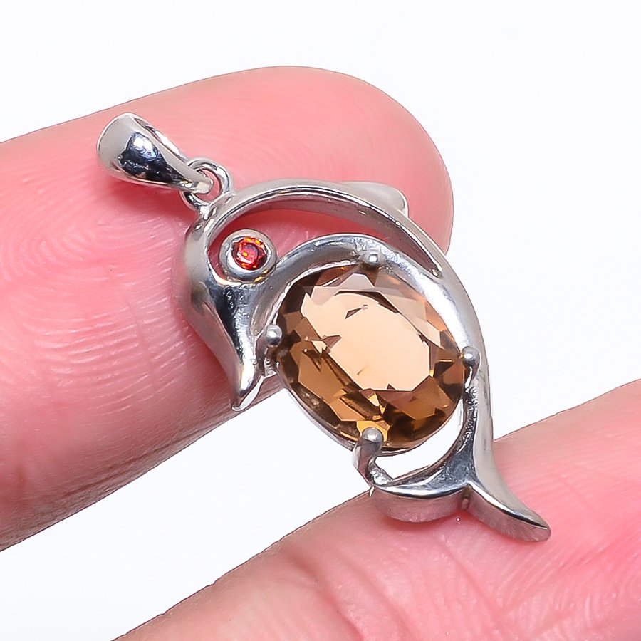 Smoky Quartz & Garnet 925 Sterling Silver Pendant, Handmade Pendant, Oval Pendant, Brown Pendant, Unique Silver Pendant, Fine Pendant, Silver Jewelry Pendant