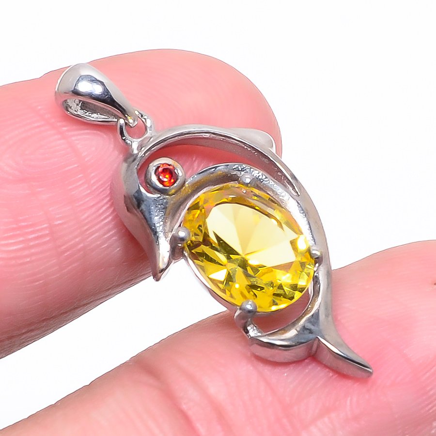 Citrine & Garnet 925 Sterling Silver Pendant, Handmade Pendant, Oval Pendant, Yellow Pendant, Unique Silver Pendant, Fine Pendant, Silver Jewelry Pendant