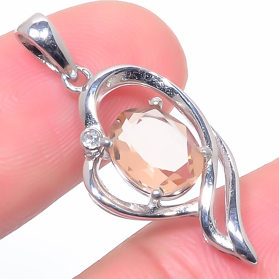 Smoky Quartz & Cz 925 Sterling Silver Pendant, Handmade Pendant, Oval Pendant, Brown Pendant, Unique Silver Pendant, Fine Pendant, Silver Jewelry Pendant