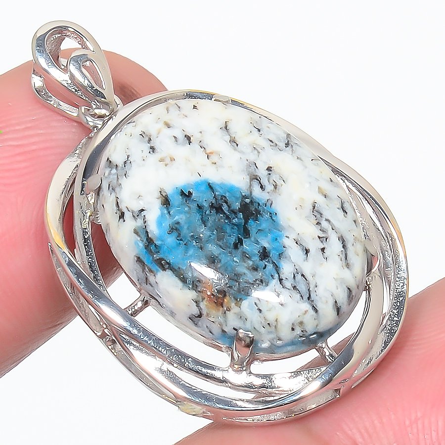 K2 Blue Azurite 925 Sterling Silver Pendant, Handmade Pendant, Oval Pendant, Blue Pendant, Unique Silver Pendant, Fine Pendant, Silver Jewelry Pendant