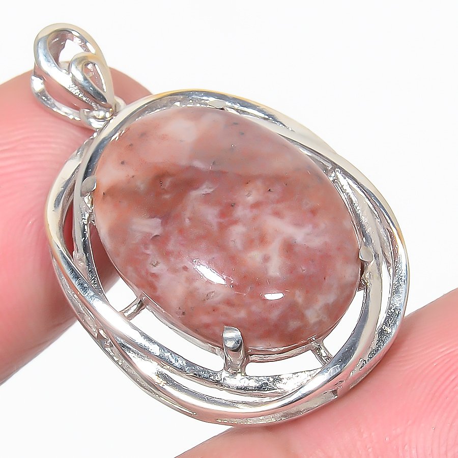 Plume Agate 925 Sterling Silver Pendant, Handmade Pendant, Oval Pendant, Orange Pendant, Unique Silver Pendant, Fine Pendant, Silver Jewelry Pendant