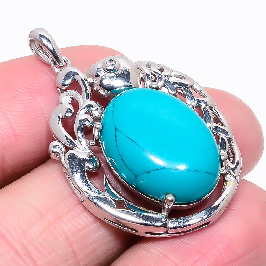 Santa Rosa Turquoise 925 Sterling Silver Pendant, Handmade Pendant, Oval Pendant, Blue Pendant, Unique Silver Pendant, Fine Pendant, Silver Jewelry Pendant