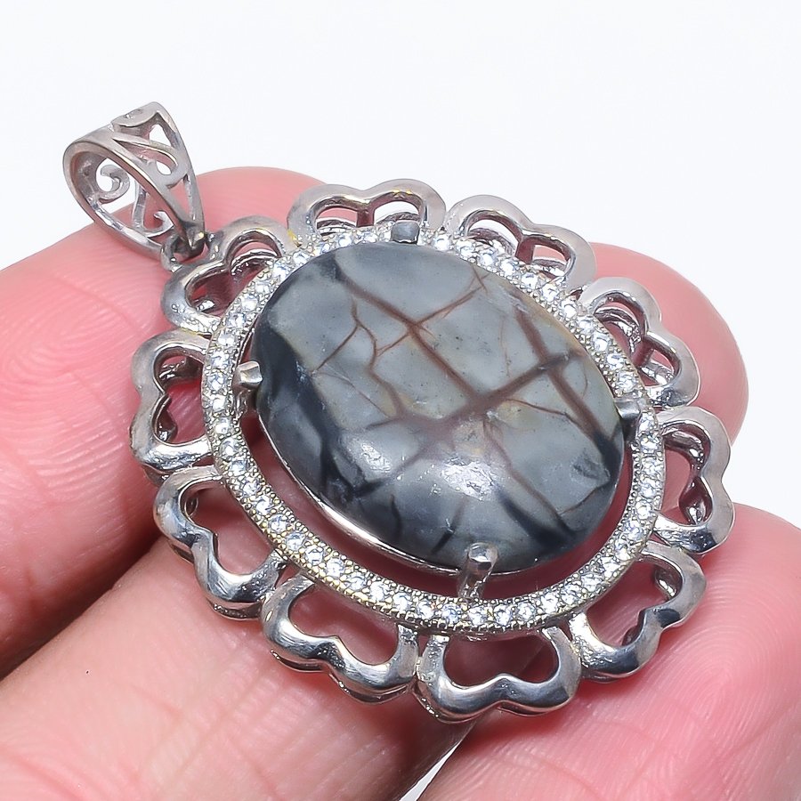 Picasso Jasper 925 Sterling Silver Pendant, Handmade Pendant, Oval Pendant, Black Pendant, Unique Silver Pendant, Fine Pendant, Silver Jewelry Pendant