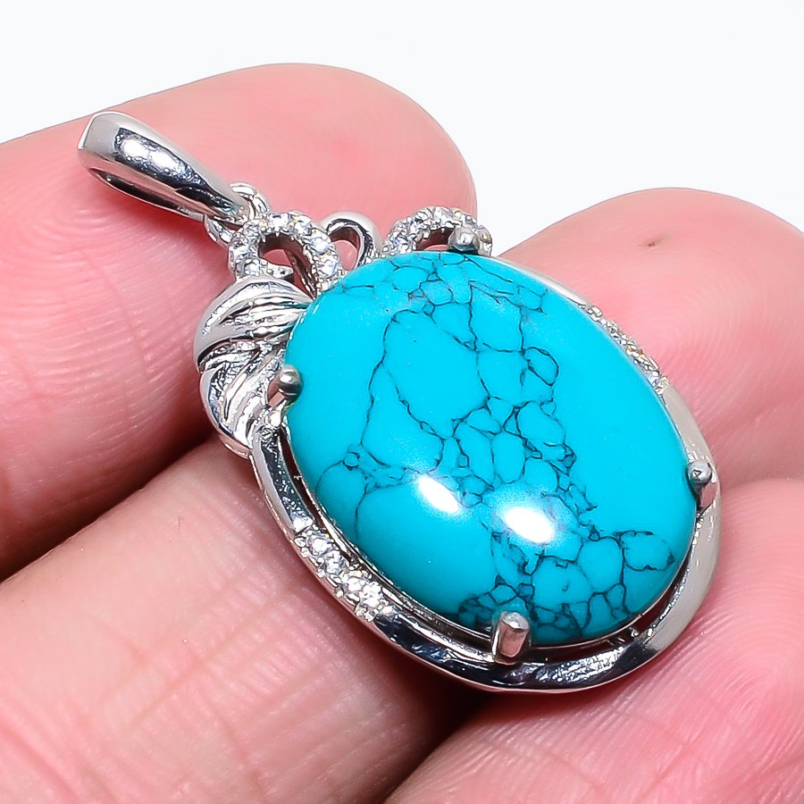 Santa Rosa Turquoise 925 Sterling Silver Pendant, Handmade Pendant, Oval Pendant, Blue Pendant, Unique Silver Pendant, Fine Pendant, Silver Jewelry Pendant