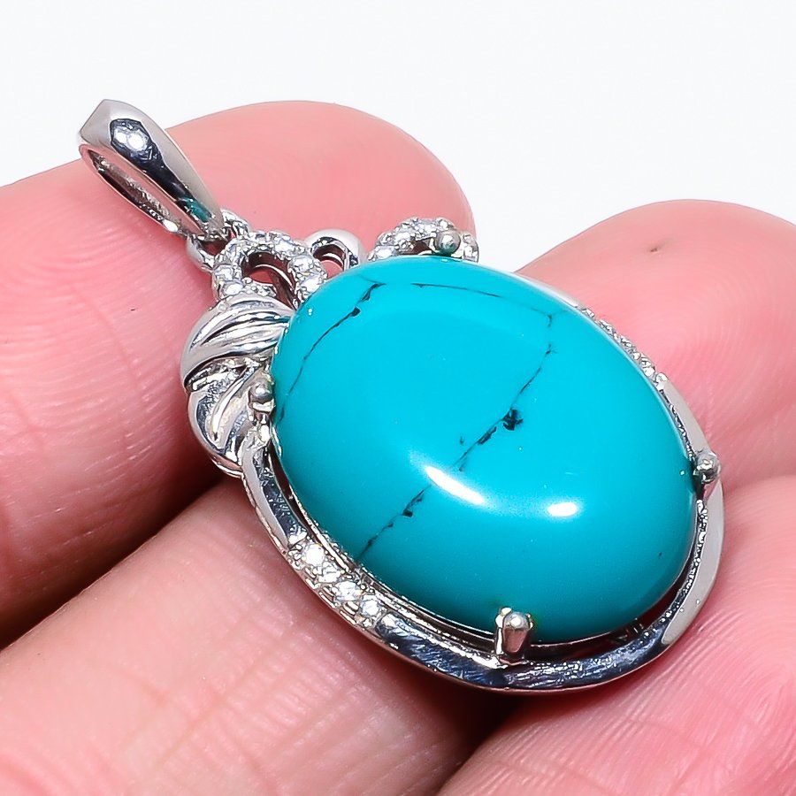 Santa Rosa Turquoise 925 Sterling Silver Pendant, Handmade Pendant, Oval Pendant, Blue Pendant, Unique Silver Pendant, Fine Pendant, Silver Jewelry Pendant
